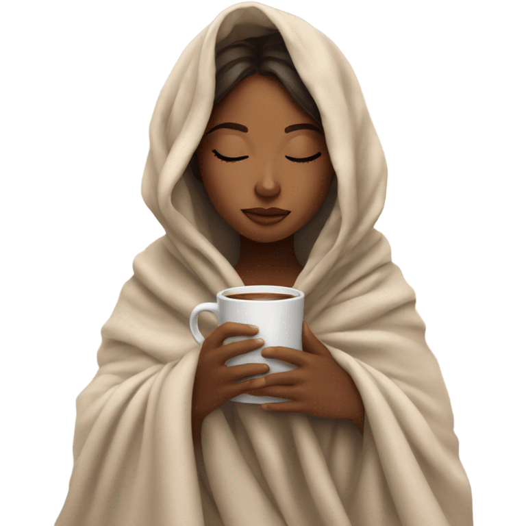 girl inside a blanket sipping coffee eyes closed emoji