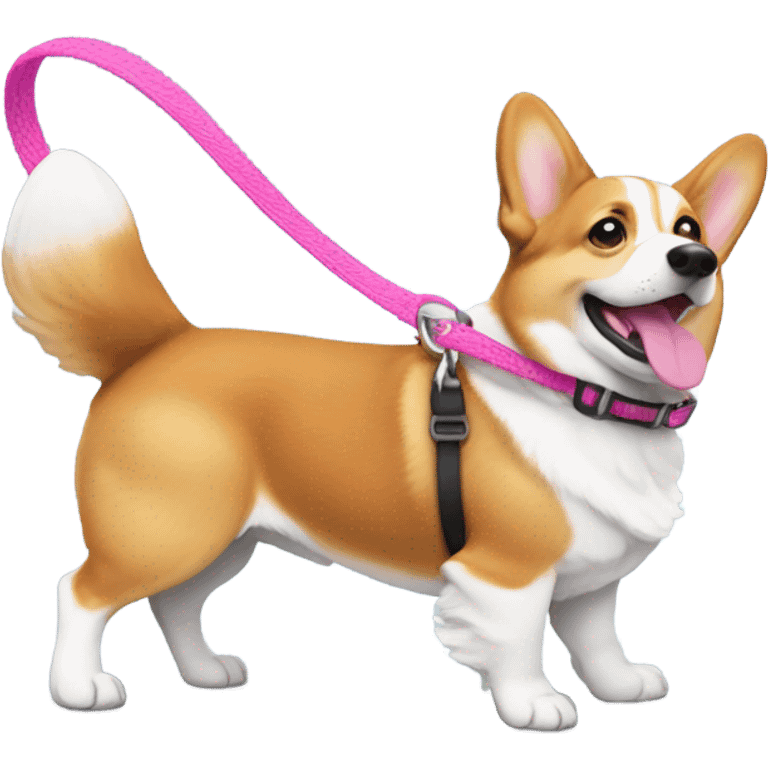 one corgi dog walking with pink leash right side emoji