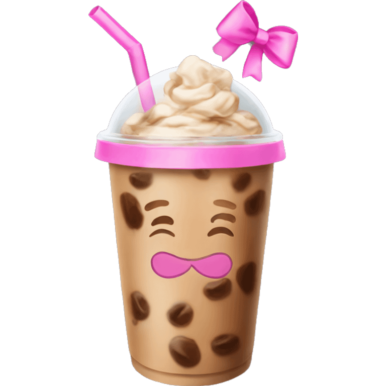 Iced coffee with a pink bow emoji