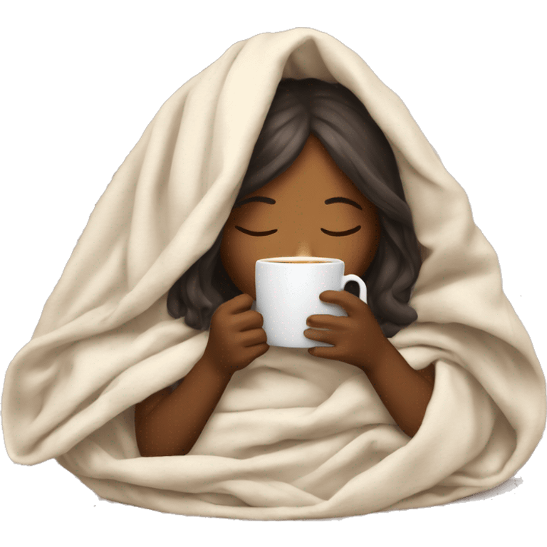 girl inside a blanket sipping coffee eyes closed emoji