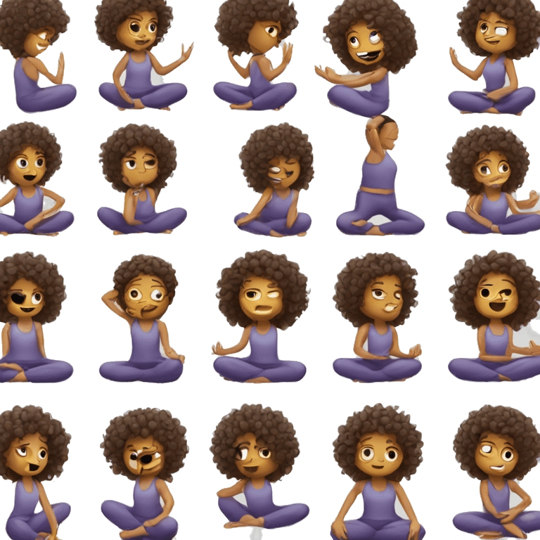 A curly headed girl doing yoga poses emoji