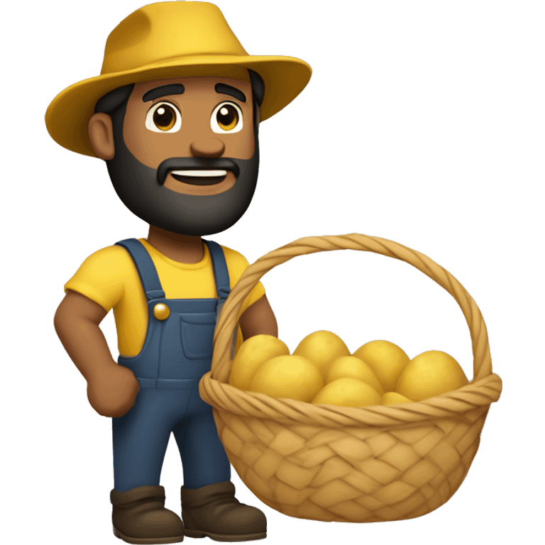  Slightly Brown skin handsome guy with black hair and beard wearing yellow farmer's hat and holding a basket full of potatoes emoji