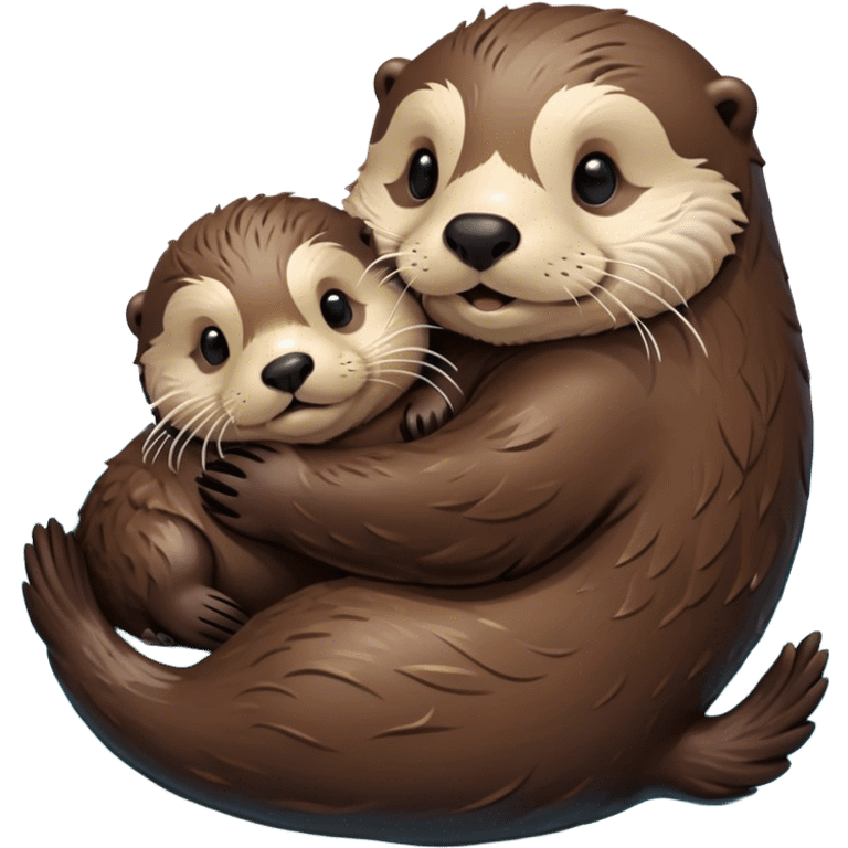 Disney-style, sea otter mom and sea otter pup snuggling floating in the water  emoji