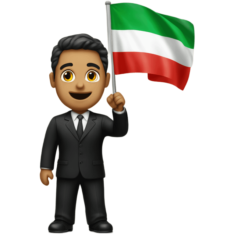 A realistic man in a black suit waves an Italian flag over his head emoji