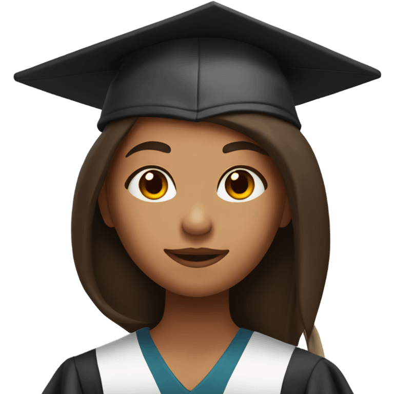 Tan skin girl with long dark brown hair in graduation cap emoji