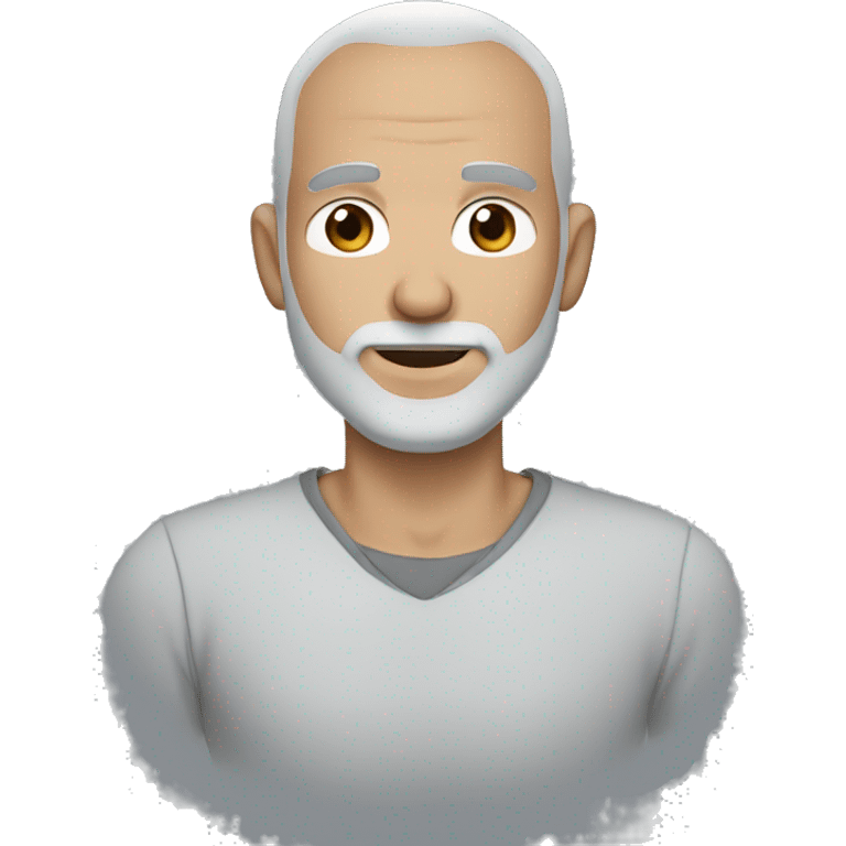 man with blue eyes, light skin, a shaved head, and a brown beard with some gray hair mixed in the beard emoji