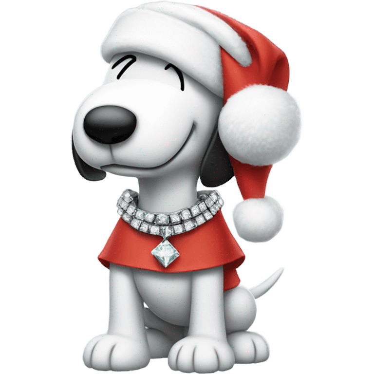 Snoopy with a Christmas hat and diamond chain emoji