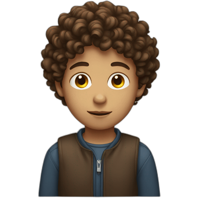 boy with brown curly hair thinking emoji