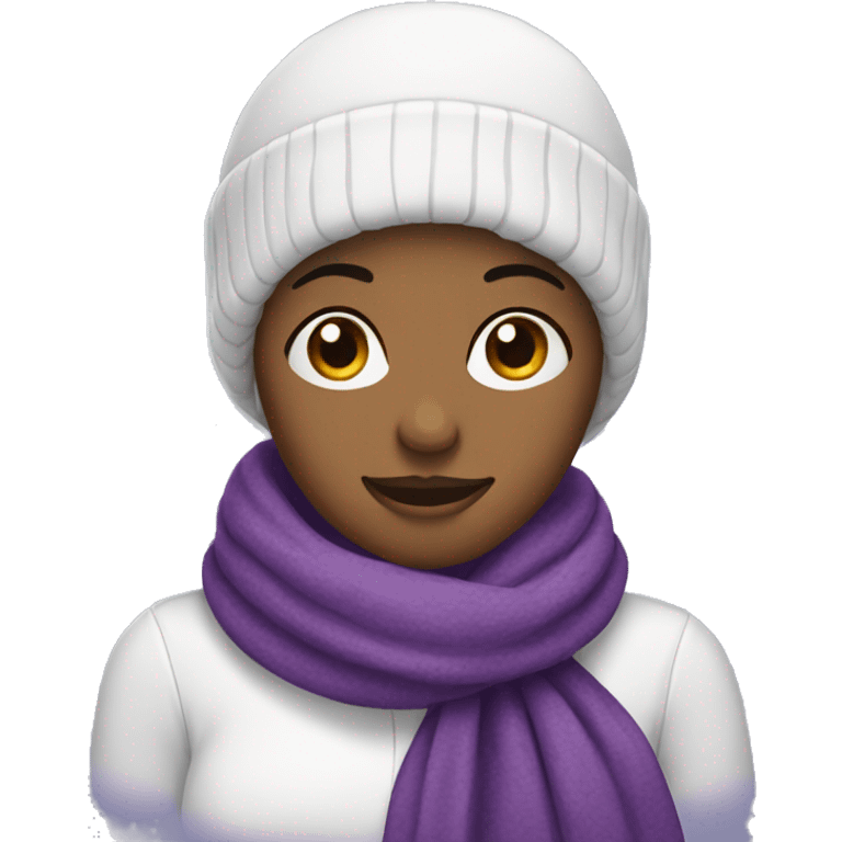 Snowwoman with lashes wearing purple scarf emoji