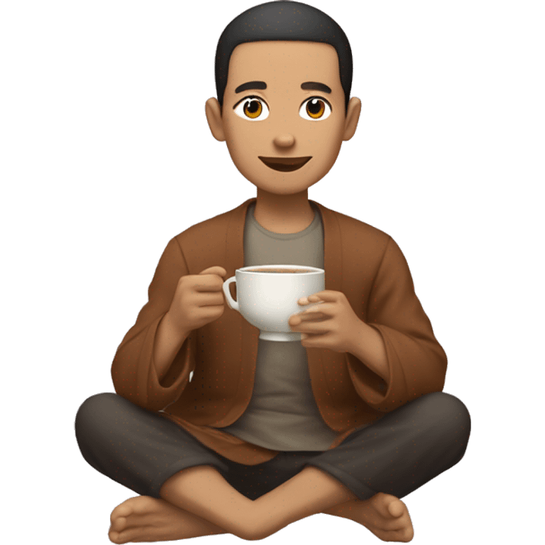 a lightskin guy seated in lotus, drinking japanese tea emoji