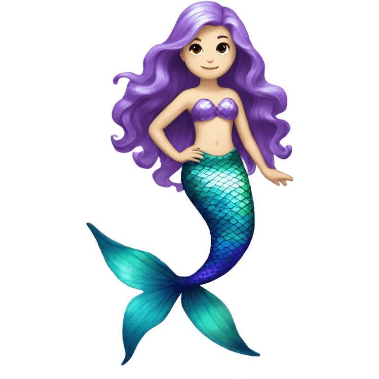 Iridescent mermaid tail full body white girl long hair brown and purple emoji