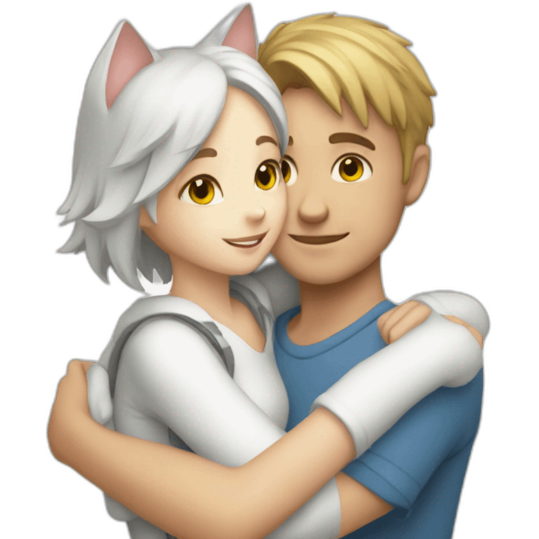 White-CatGirl-hugging-boy emoji