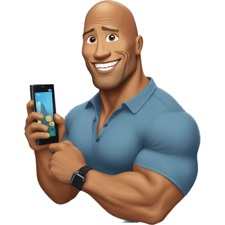 dwayne johnson with a mobile phone emoji