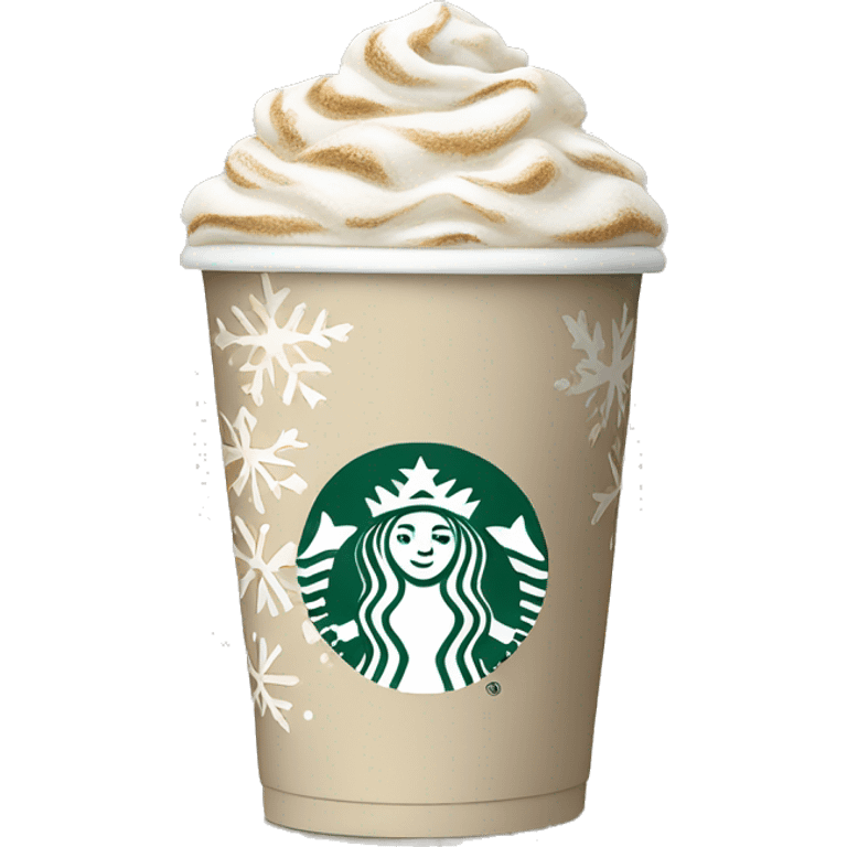 beige starbucks cup with winter pattern emoji