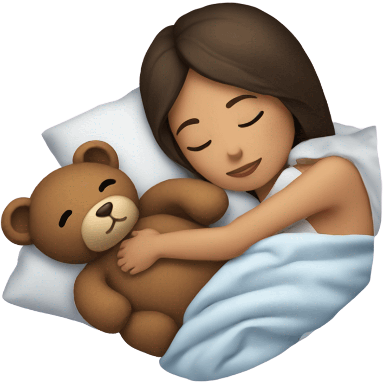 Brunette sleeping with teddy emoji