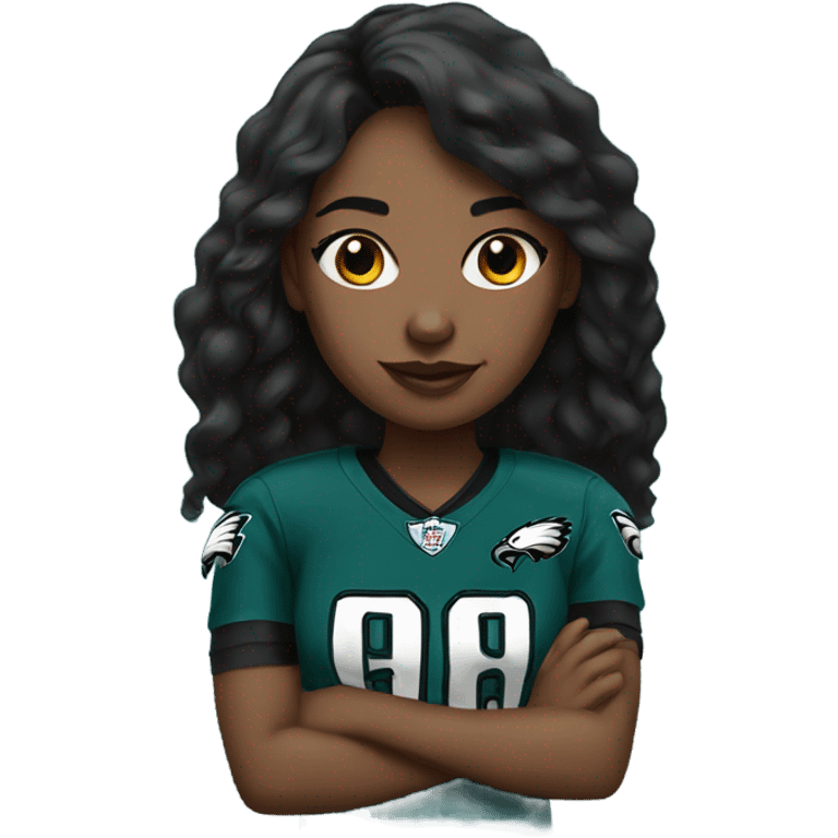 black hair girl wearing eagles gear emoji