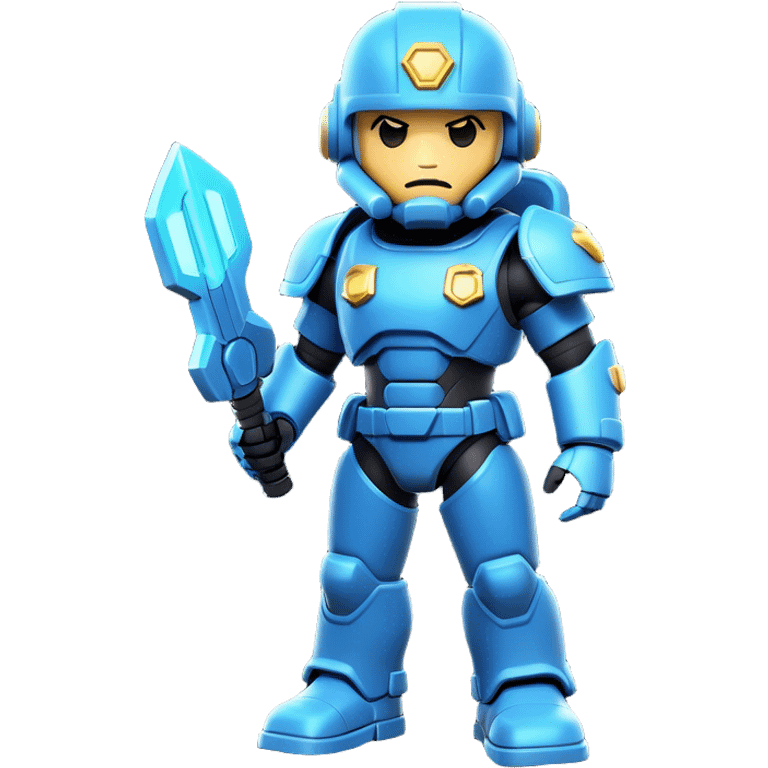 Clash of Clans aesthetic: Cinematic Playful Terran Marine Hero Emoji, rendered in a 3D vector-style similar to standard emojis with minimal shading and bold, simplified shapes. A compact, heroic isometric figure clad in futuristic power armor with signature energy accents, softly glowing with a cosmic battle charm. Simplified yet unmistakably iconic, highly detailed and consistent, glowing with a soft radiant shine and high gloss. Stylized with a touch of interstellar valor and a soft glowing outline, capturing the essence of an elite space warrior with a friendly, playful manner! emoji