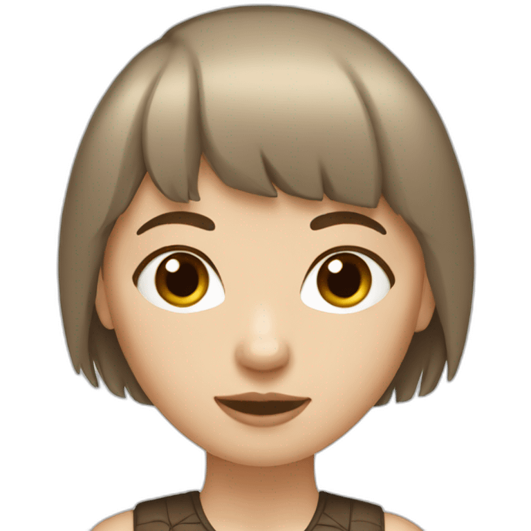 White girl with short brown hair and fringe  emoji