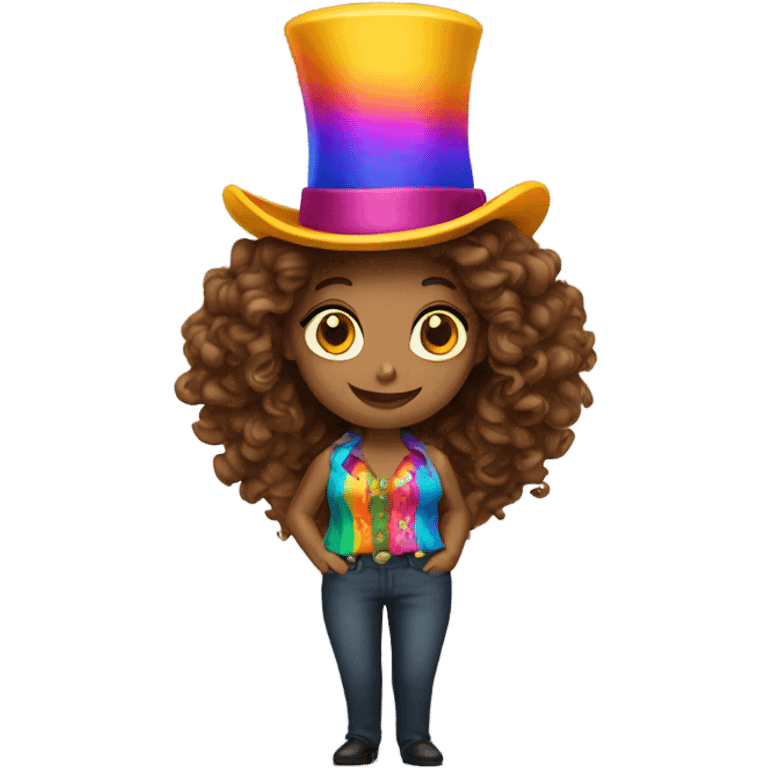 Woman with long curly hair and top hat colorful Circus emoji