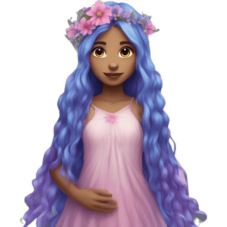 Beautiful, flower, fairy, pink, blue, purple, long hair, big wings emoji