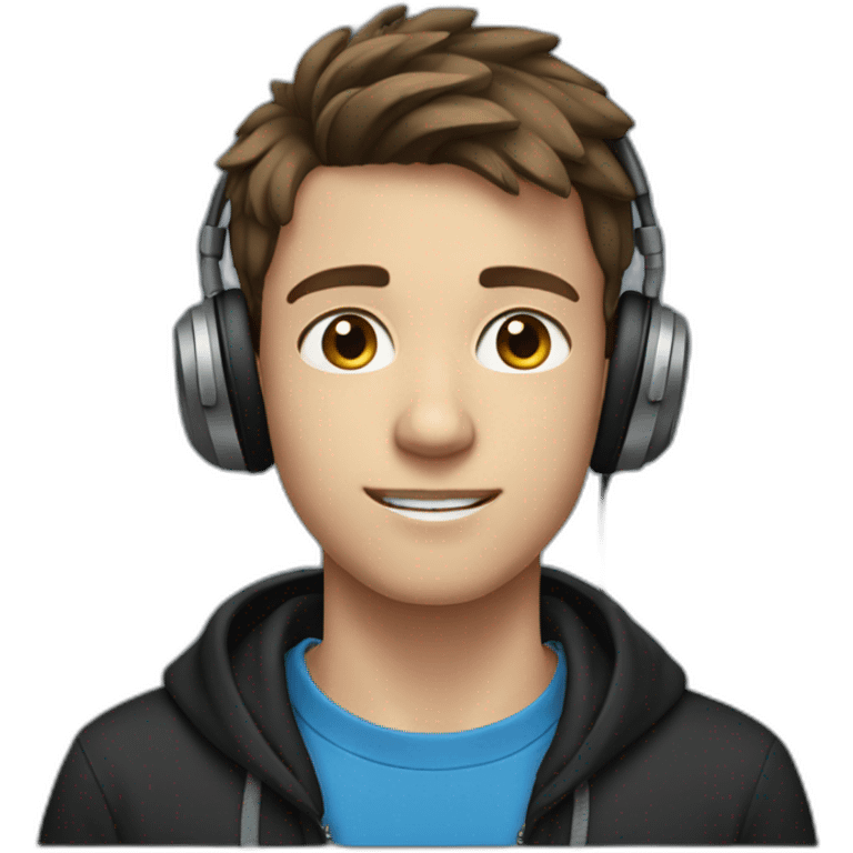 A teenager of about 14, with brown hair, blue and gray eyes, wearing a black sweatshirt and headphones on his head emoji