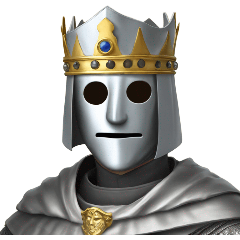 king baldwin IV in silver full face mask up with hands out emoji