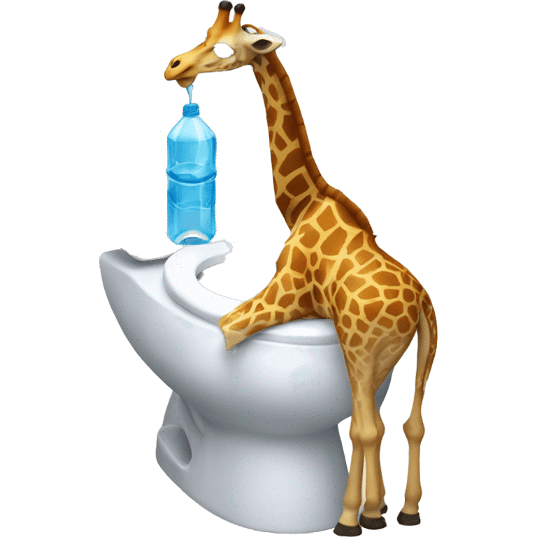 giraffe drinking massive water bottle on the toilet  emoji