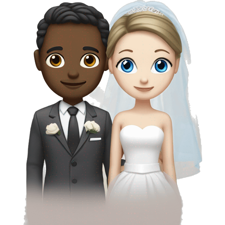 Wedding couple, groom fair skin with dark brown hair and dark brown eyes, bride with white skin blonde hair and blue eyes emoji