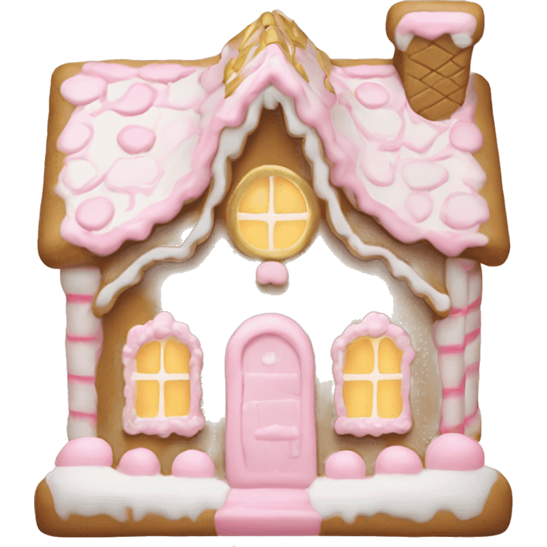 light pink and gold and white gingerbread house emoji