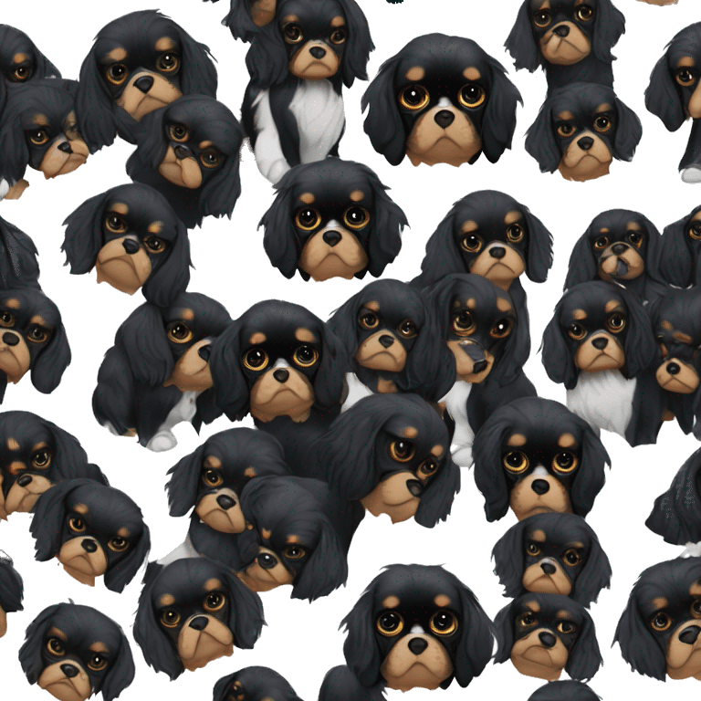 Small completely black king charles spaniel with black fur on his whole face and white fur on chest emoji