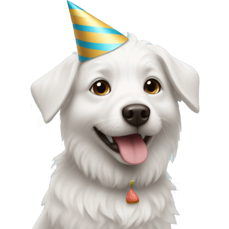 Little white dog with a birthday hat on emoji