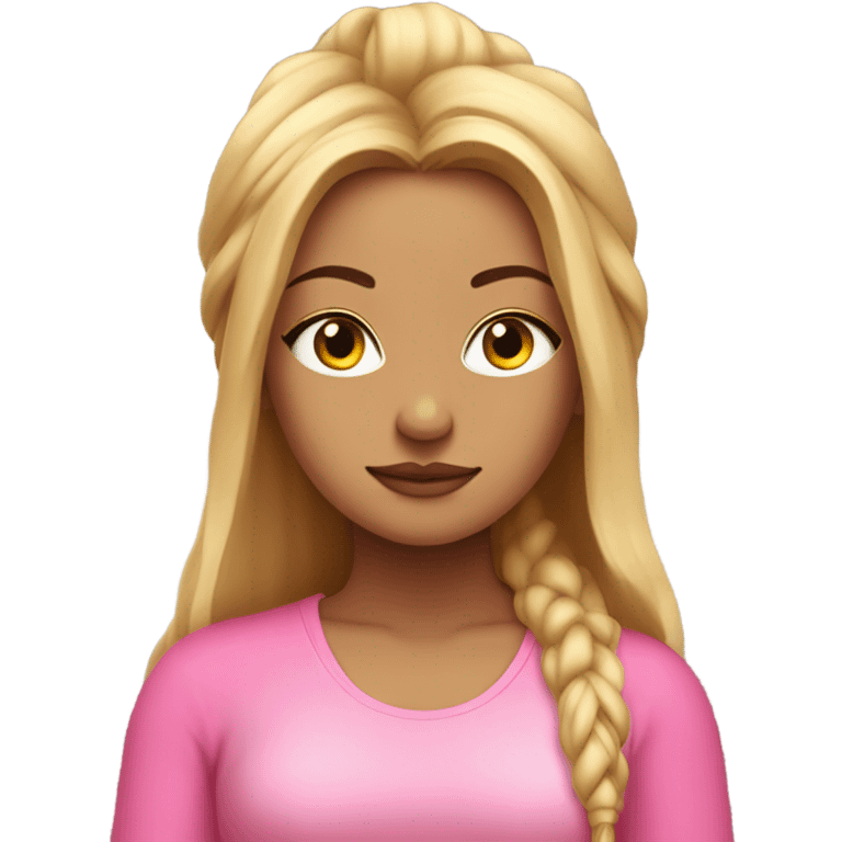 girl meditating with pink outfit and long dirty blonde hair and long eyelashes  emoji