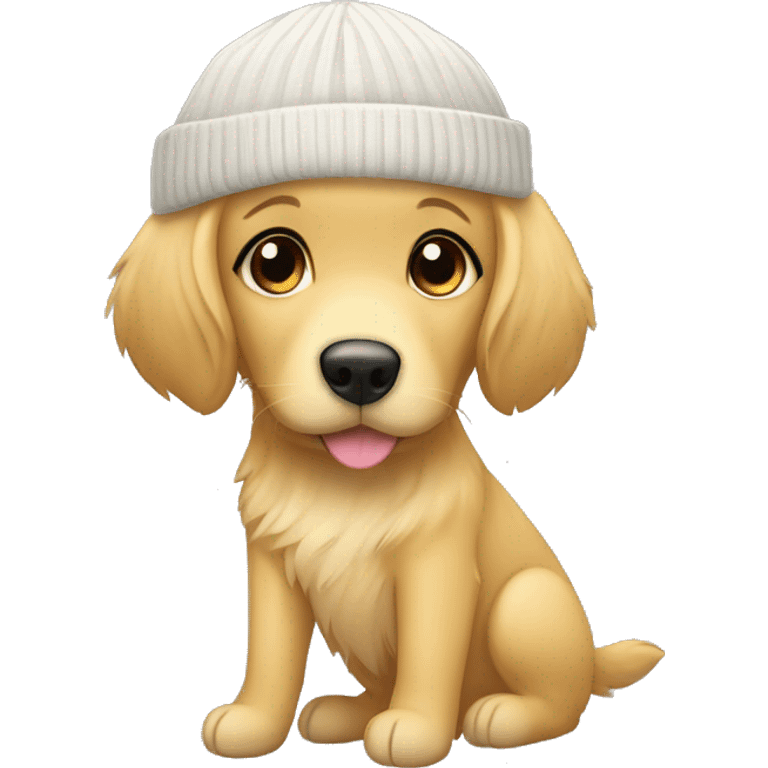 female golden retriever with black haired pale girl with beanie emoji