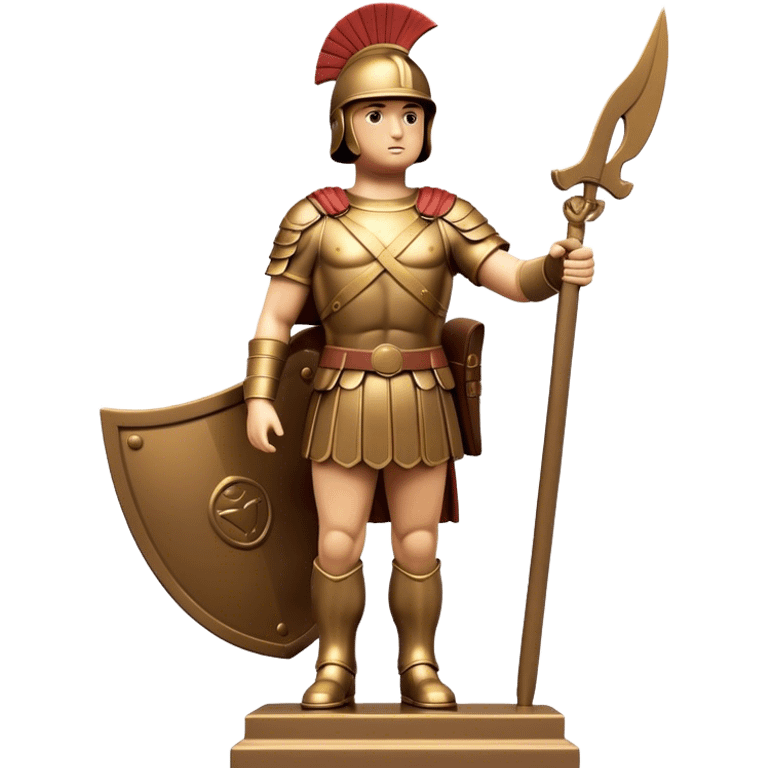 Cinematic Realistic Roman Soldier Statue at Botero Square Landmark Emoji, depicted as a striking, larger-than-life sculpture rendered with rich detail and dynamic, urban lighting. emoji