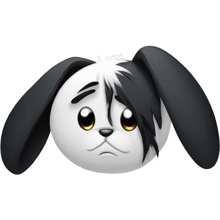 A depressed Emo haired rabbit with black fur emoji