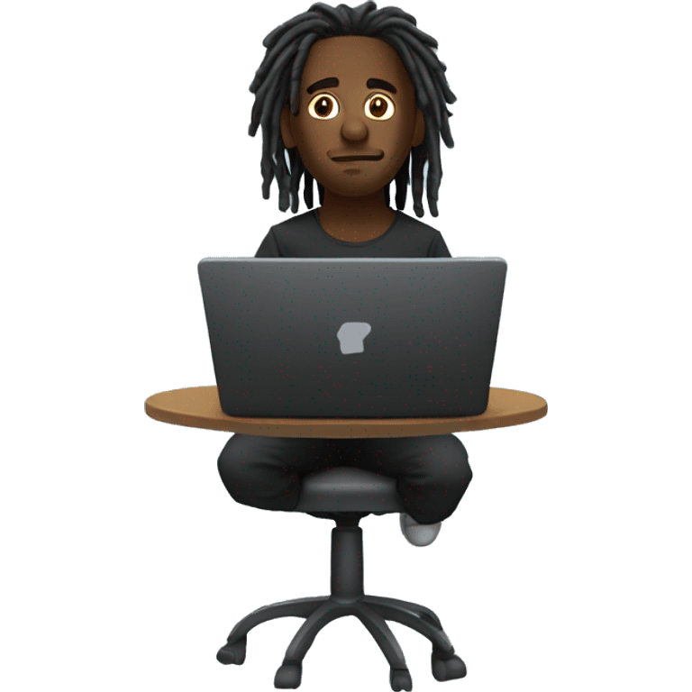 Black-guy-with-dreads-wearing-black-trackstuit-sitting-down-on-chair facing-foward-focused-on-laptop-computer- emoji