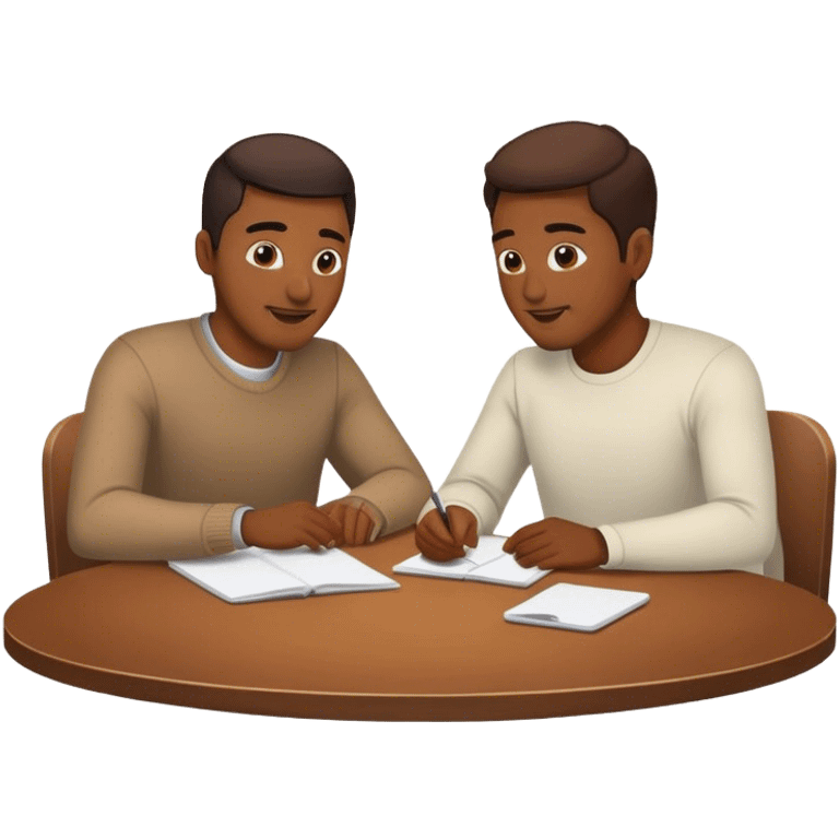 Two guys talking at a table realistics emoji