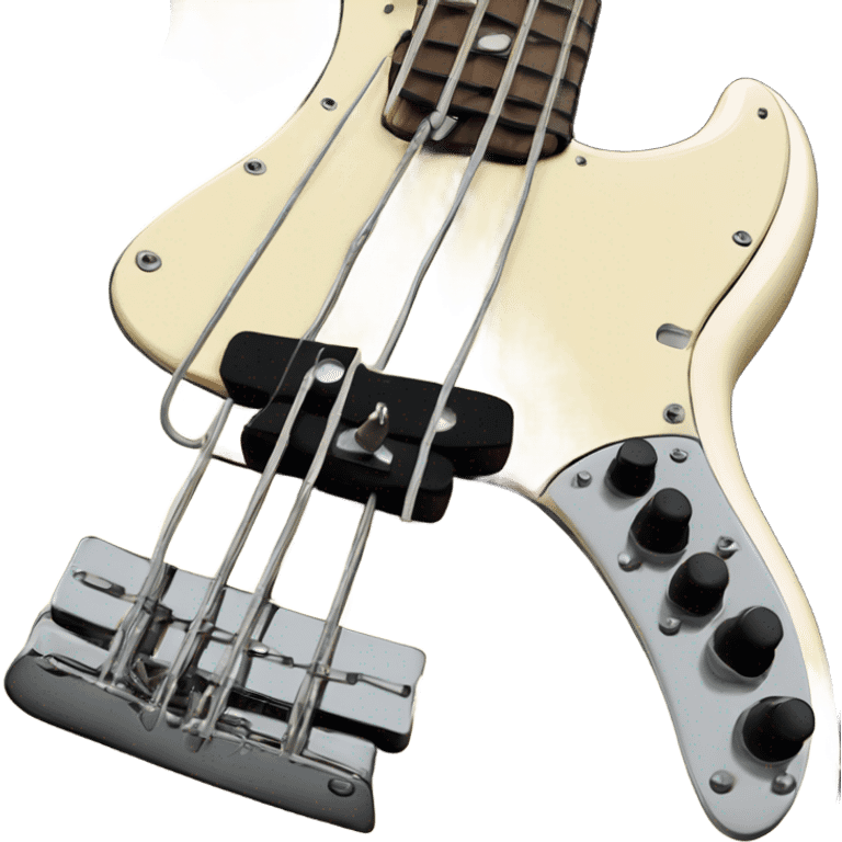 Cream colored fender fretless jazz bass with white tort pick guard emoji