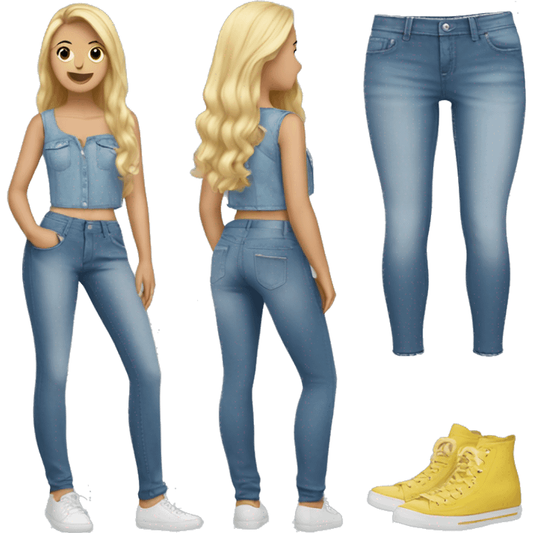 jeans and a cute top outfit  emoji