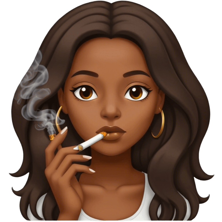 black girl with long hair smoking blunt emoji