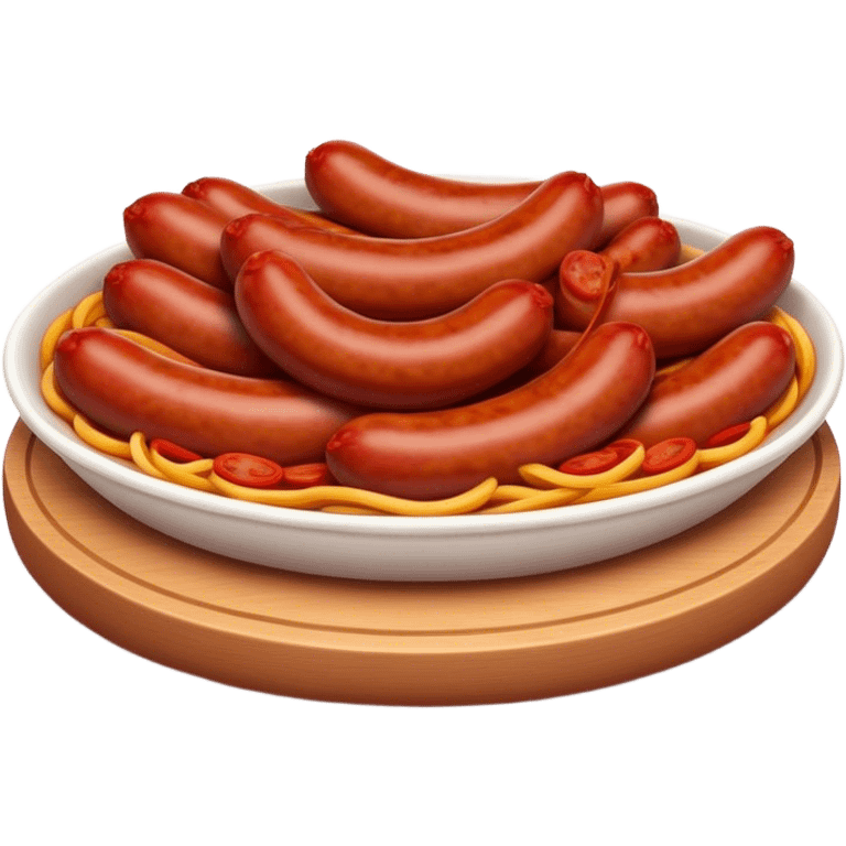 Cinematic Realistic Chorizo Dish Emoji, featuring spicy, robust sausage slices rendered with vivid textures and dynamic, appetizing lighting. emoji