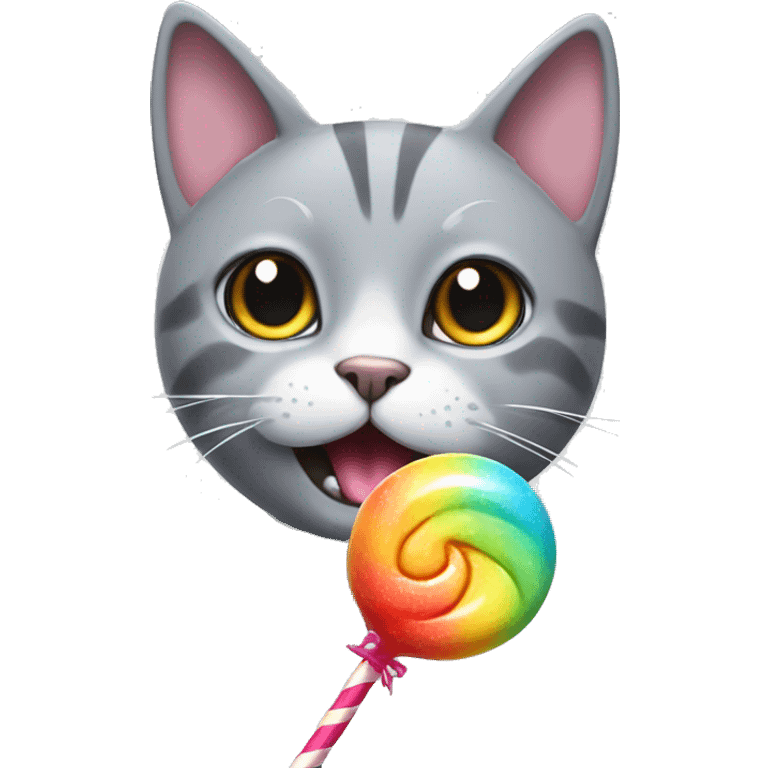 Gray Cat with rainbow lolipop emoji