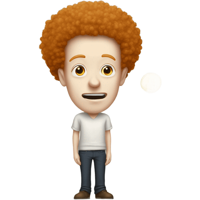 A very pale man with a ginger afro and a very large nose flipping a coin emoji