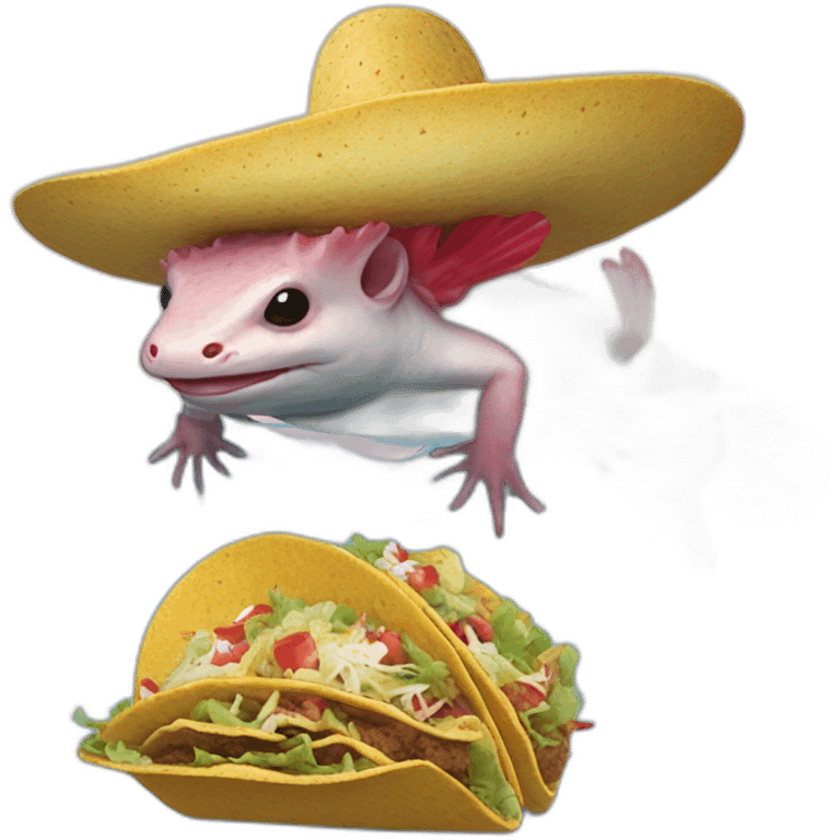 An axolotl on the head of an otter and a tacos emoji