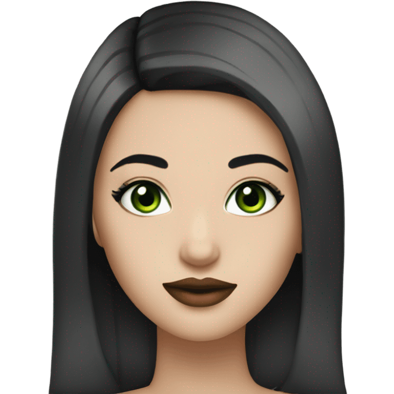 Girl with green eyes black hair eyeliner lipstick  emoji