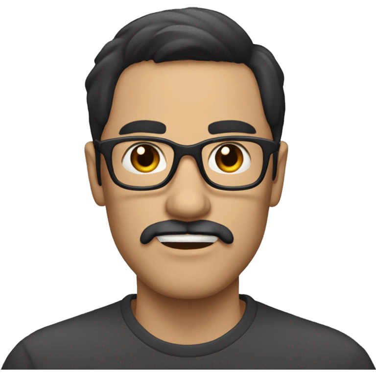 dark hair dark eye man with short mustache wearing glasses emoji