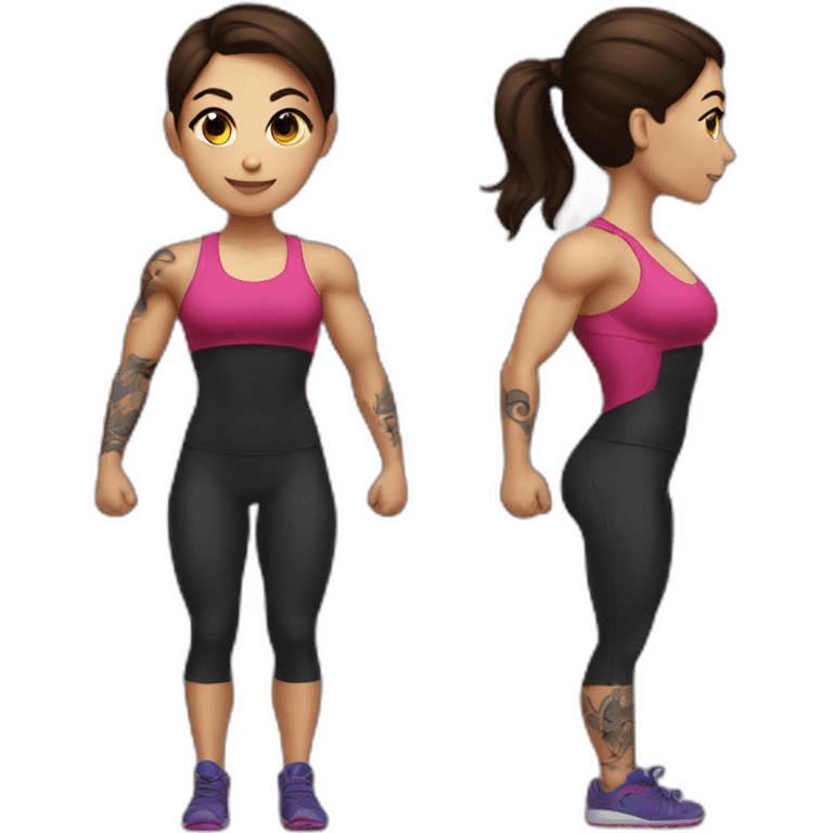 Cute brunette female weight lifter with tattoos emoji