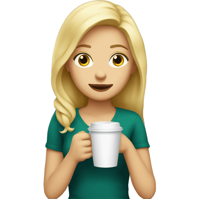 Blonde girl drinking take away coffee  emoji