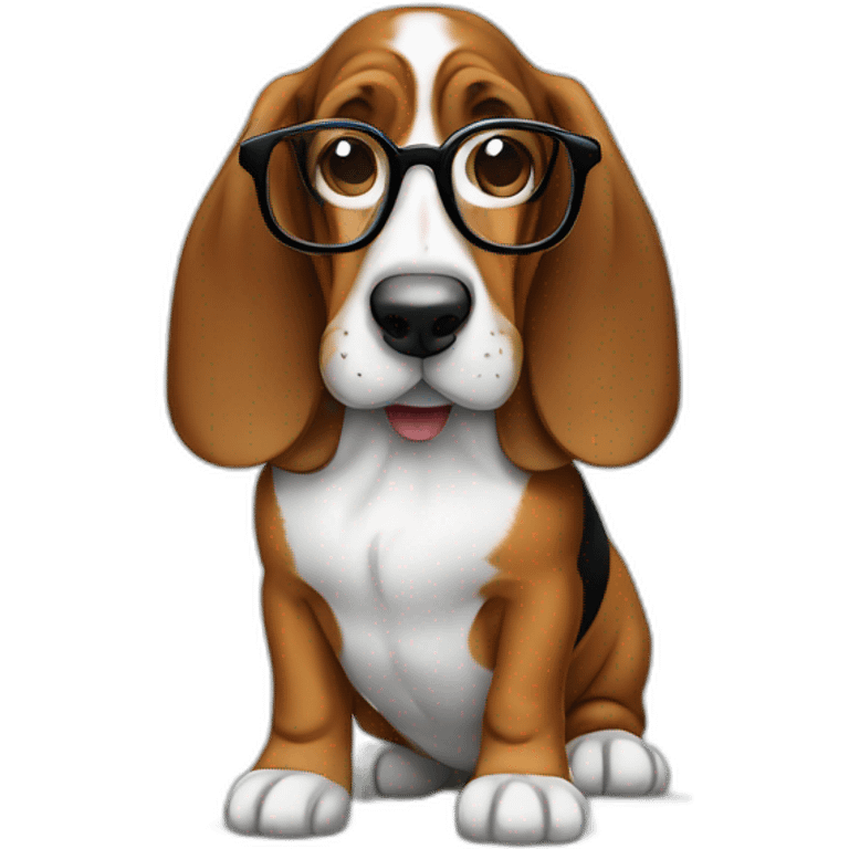 A basset hound dog with glasses and a notebook. emoji