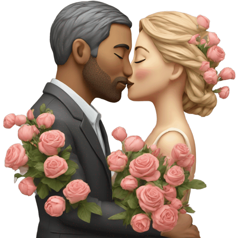 Hyper Realistic Couple kissing surrounded by flowers emoji